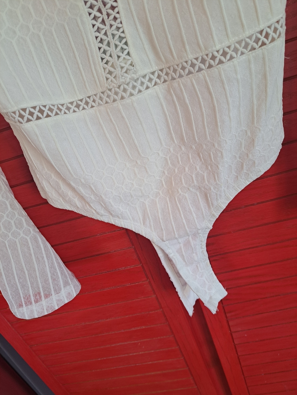 Lulu's White M bodysuit Blouse Sheer Long Flare Sleeves - Picture 2 of 5